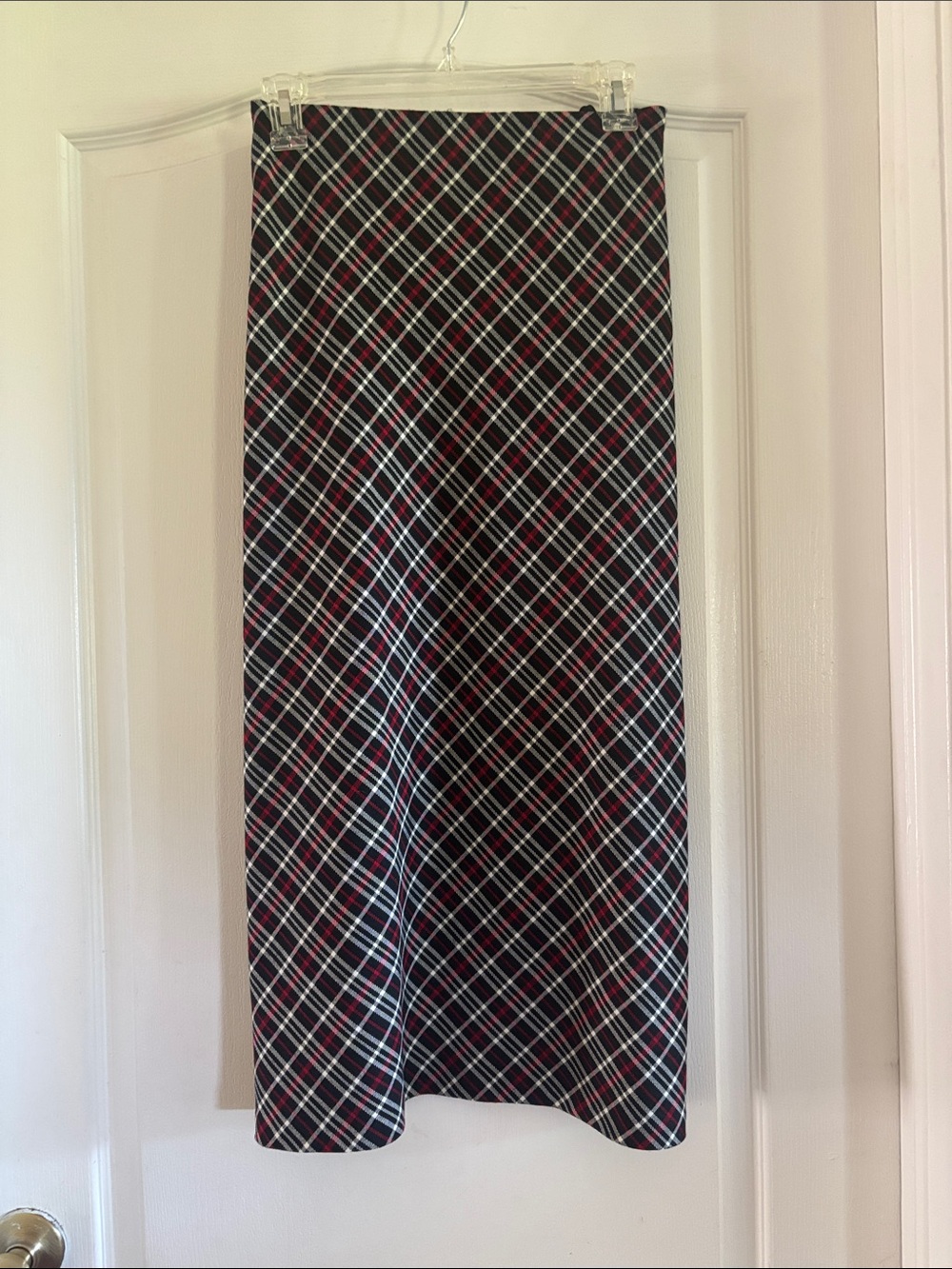 Patchington Black Plaid Midi Skirt with Red and White Accents large